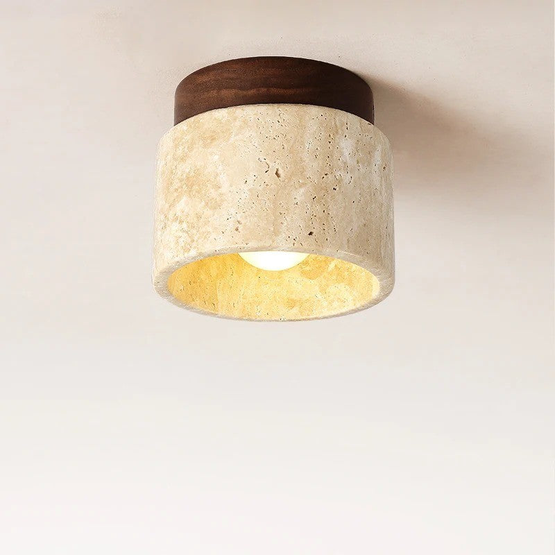 Retro Yellow Cave-Inspired Stone Ceiling Light